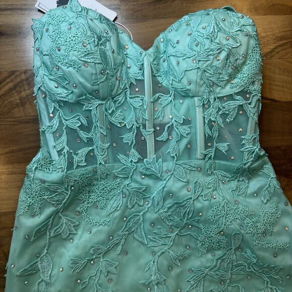 NEW Light Green Strapless Corset Back Homecoming Cocktail Dress - Picture 2 of 7